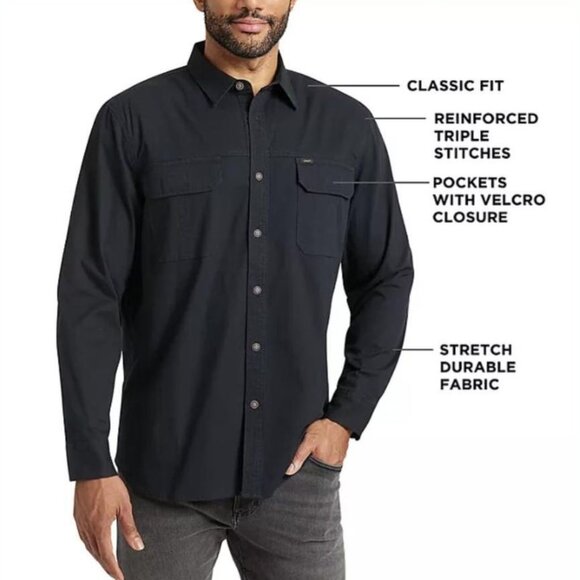 NWT Lee Navy Canvas Utility Shirt Classic Fit Premium‎ Select Size Large - Picture 1 of 9